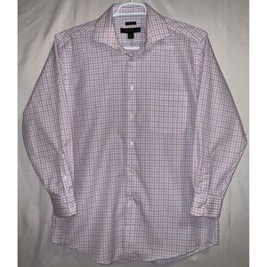 Men's Pronto Uomo Long Sleeve Pink & Blue Checked Non-Iron Dress Shirt 17 32/33